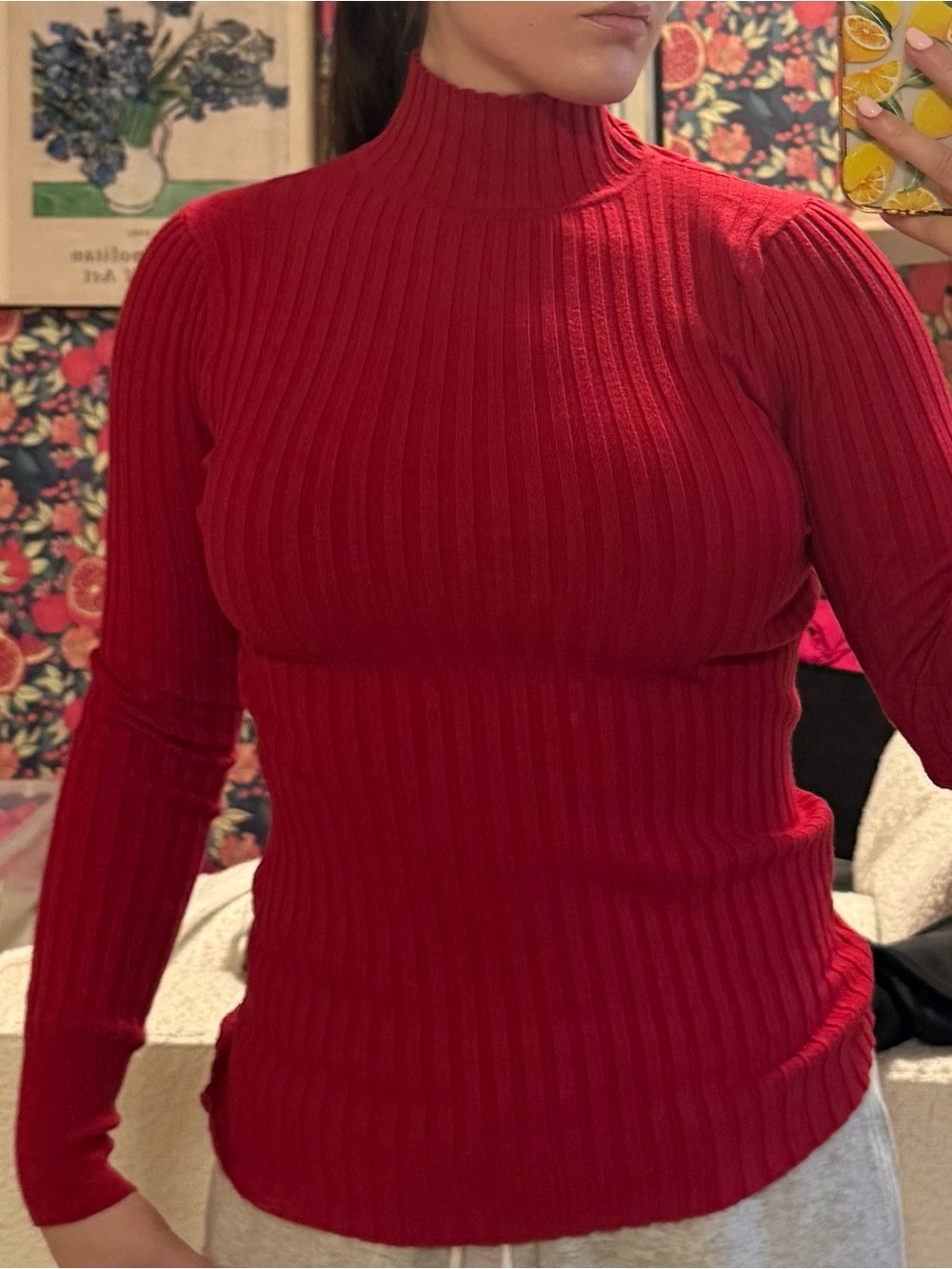 LOFT Red Ribbed Turtleneck Sweater